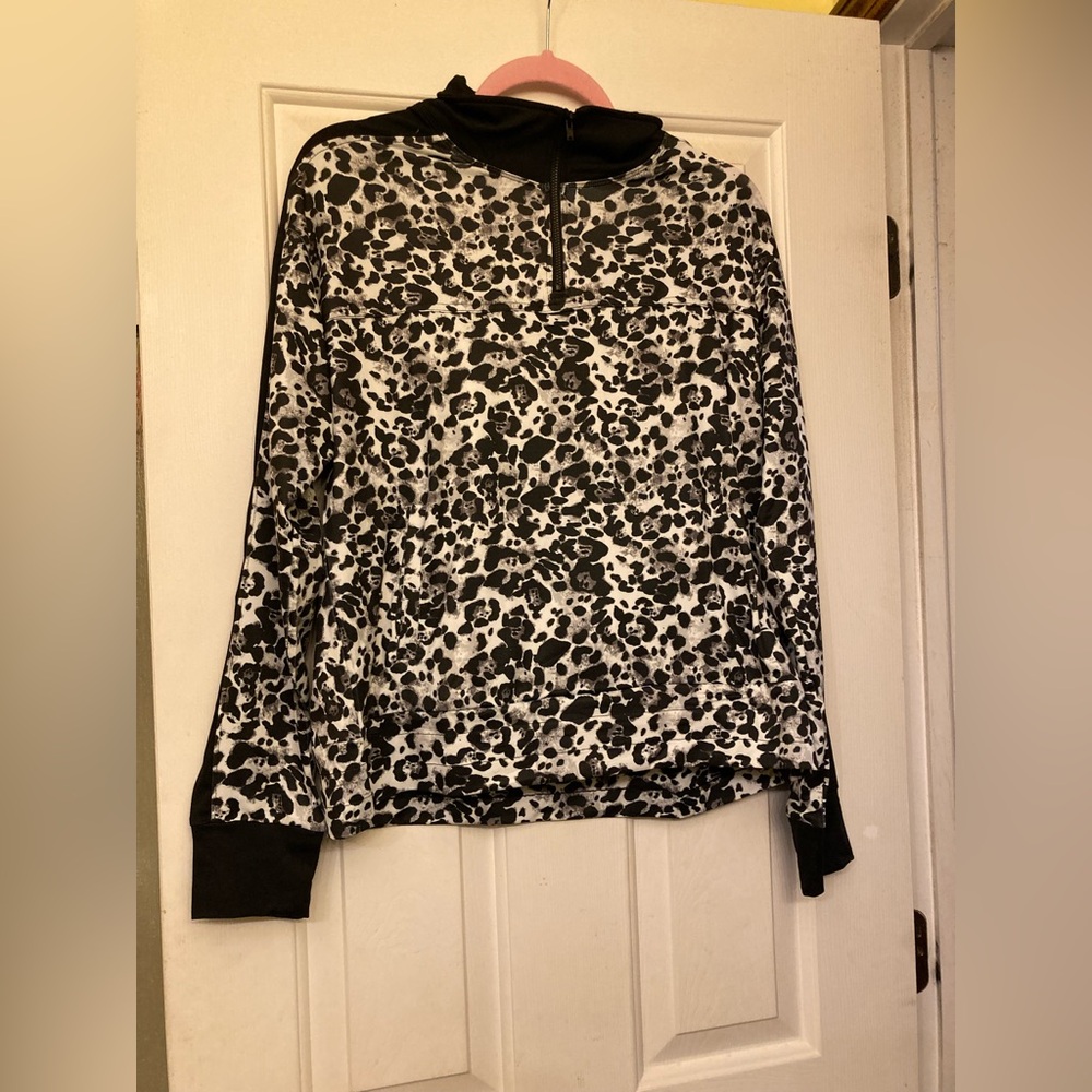 Jessica Simpson Black and White animal print quarter zip,large,new with tags